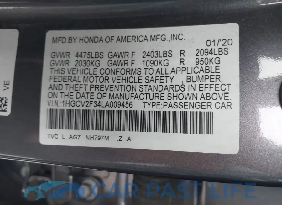 1HGCV2F34LA009456# 9