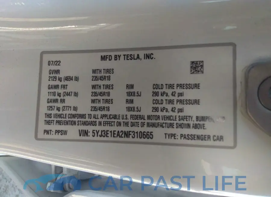 5YJ3E1EA2NF310665# 9
