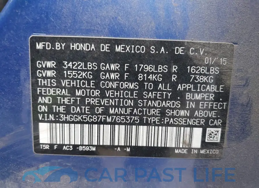 3HGGK5G87FM765375# 9