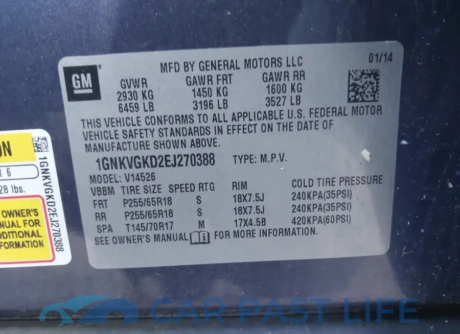 1GNKVGKD2EJ270388# 9