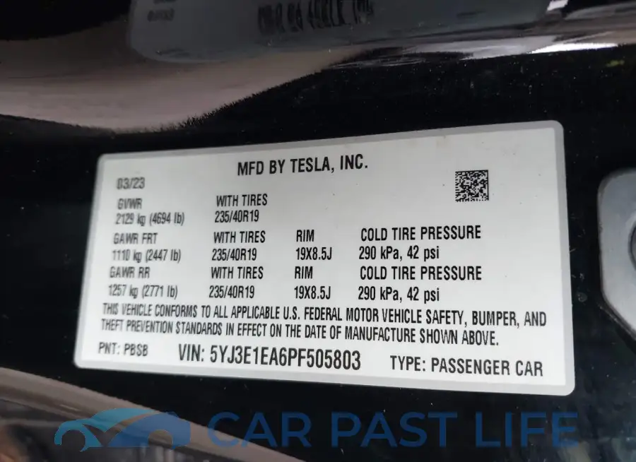 5YJ3E1EA6PF505803# 9