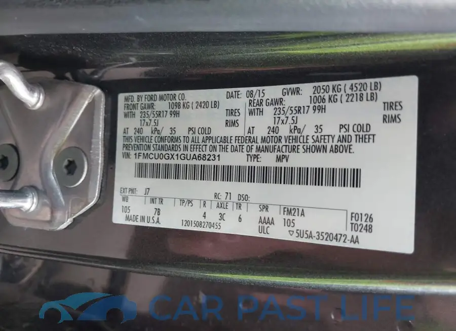 1FMCU0GX1GUA68231# 9