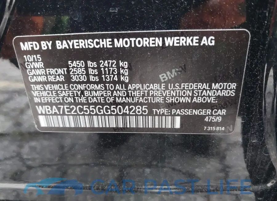 WBA7E2C55GG504285# 9