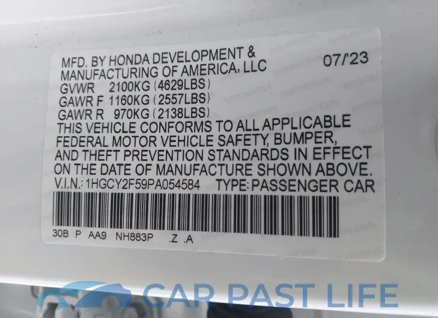 1HGCY2F59PA054584# 9