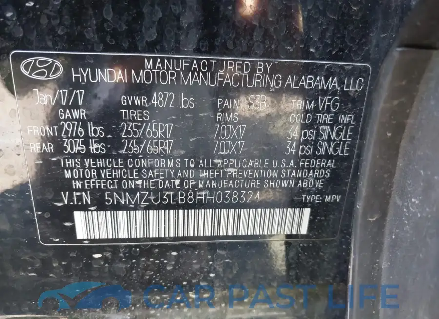 5NMZU3LB8HH038324# 9
