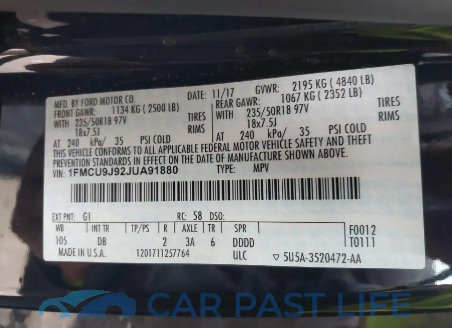 1FMCU9J92JUA91880# 9