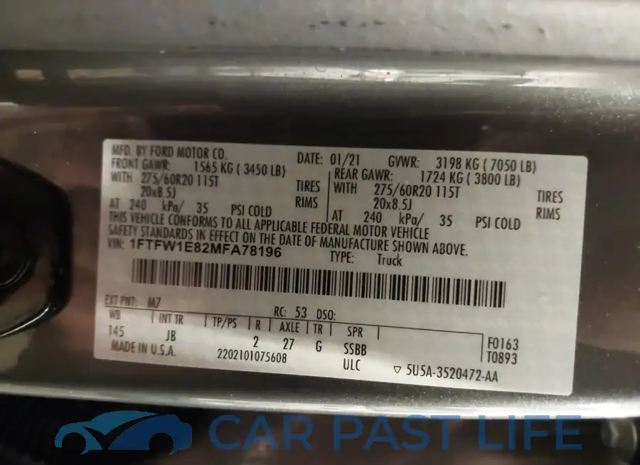 1FTFW1E82MFA78196# 9