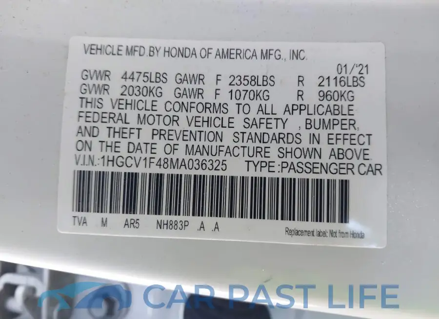 1HGCV1F48MA036325# 9