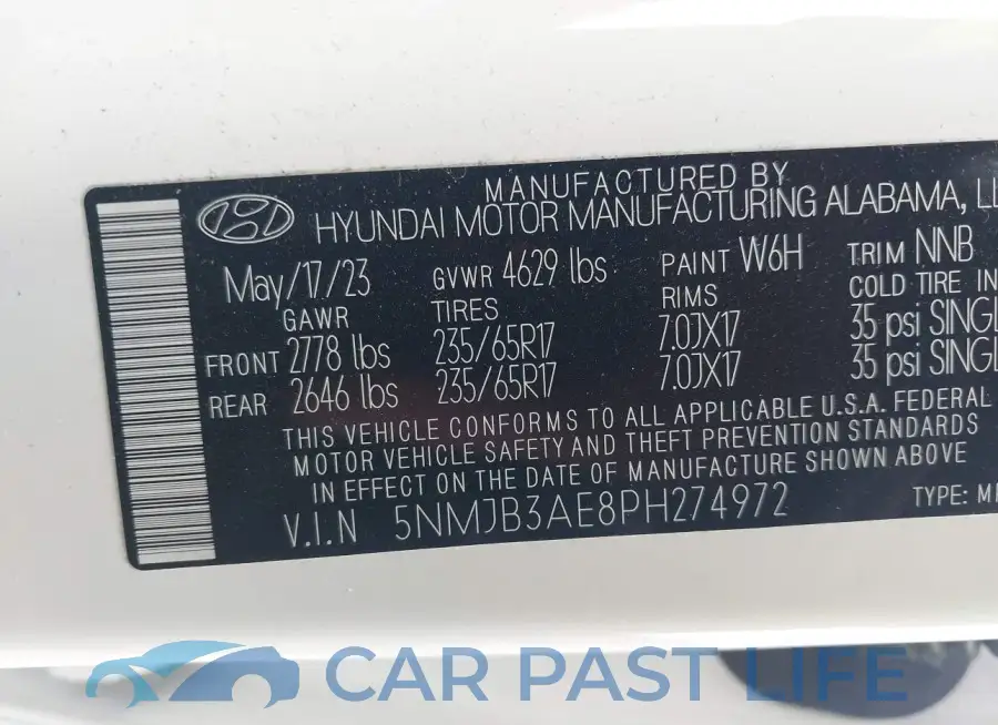 5NMJB3AE8PH274972# 9
