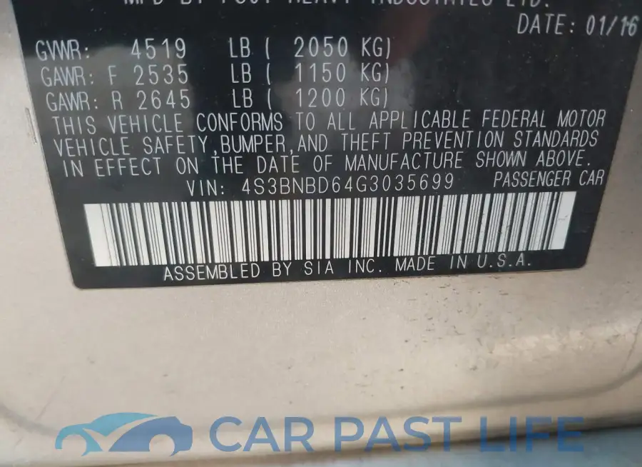 4S3BNBD64G3035699# 9