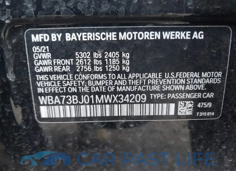 WBA73BJ01MWX34209# 9