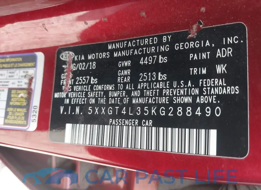 5XXGT4L35KG288490# 9
