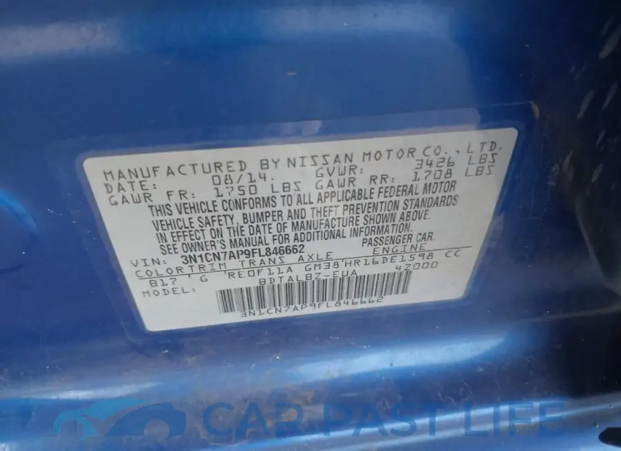 3N1CN7AP9FL846662# 9