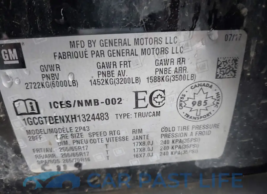 1GCGTDENXH1324483# 9