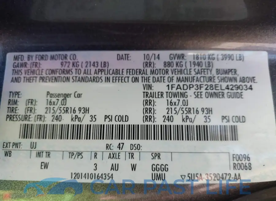1FADP3F28EL429034# 9