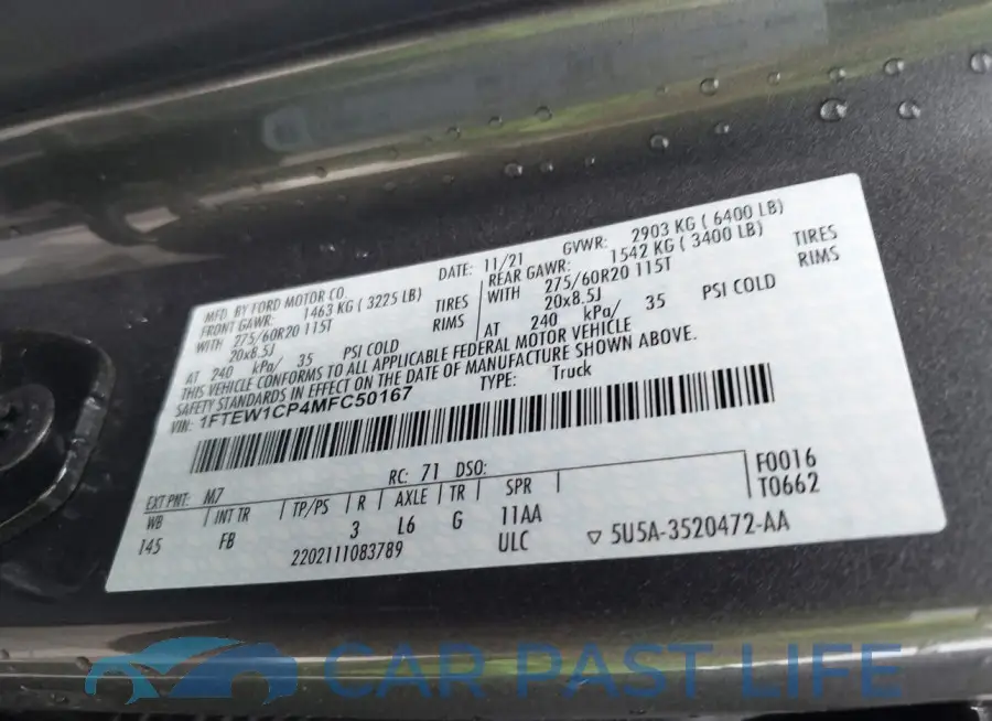 1FTEW1CP4MFC50167# 9