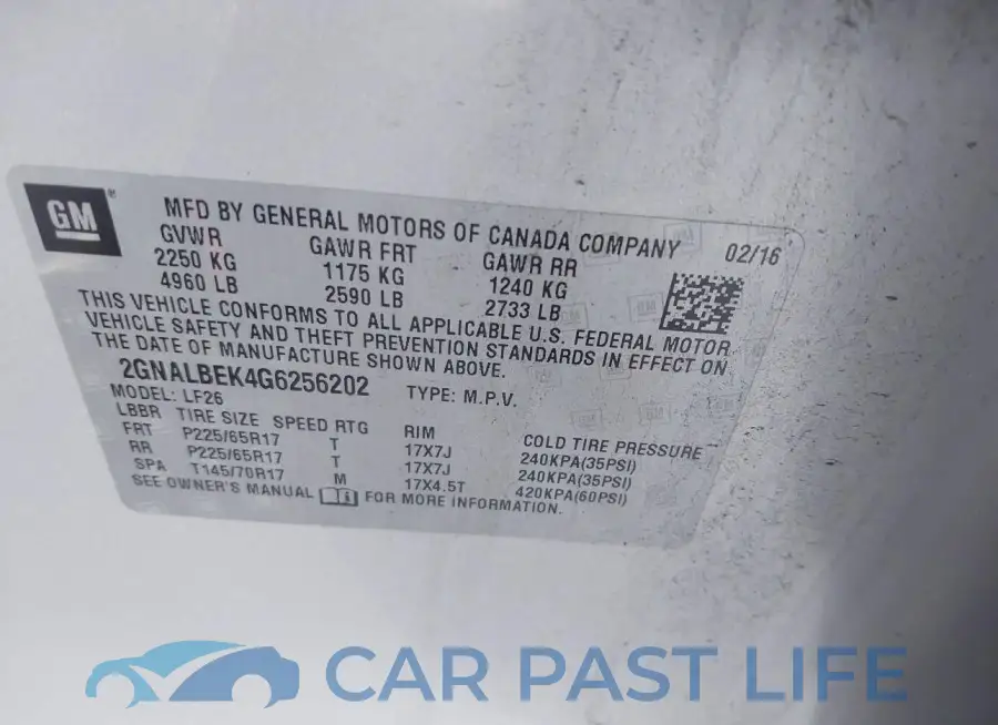 2GNALBEK4G6256202# 9