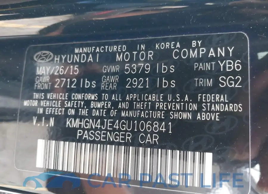 KMHGN4JE4GU106841# 9