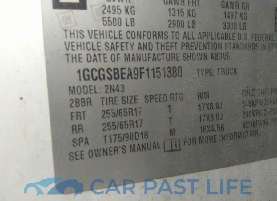 1GCGSBEA9F1151380# 9