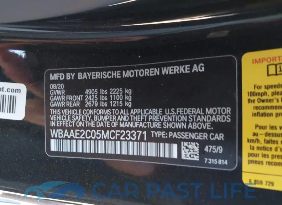 WBAAE2C05MCF23371# 9