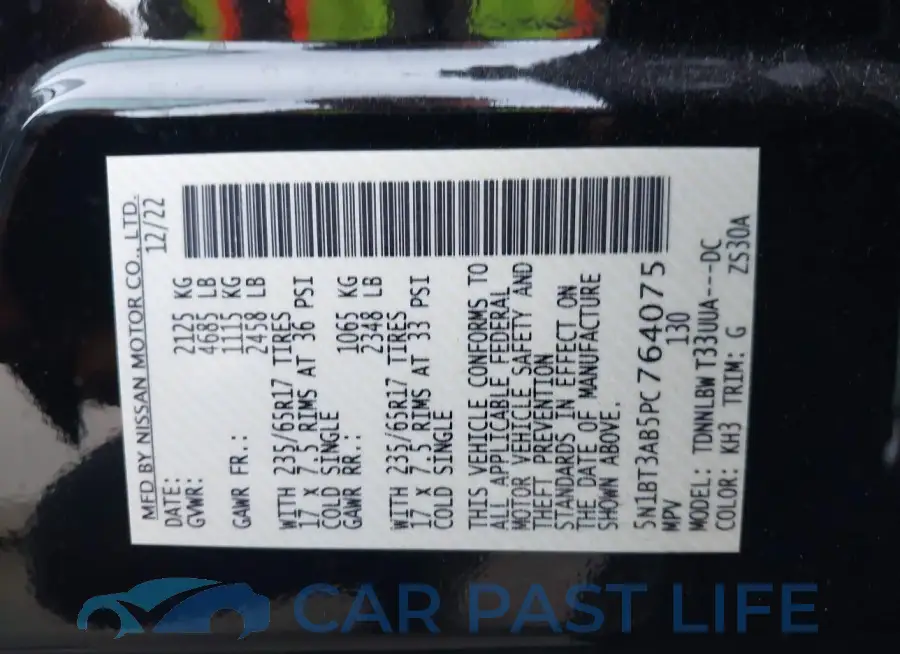 5N1BT3AB5PC764075# 9