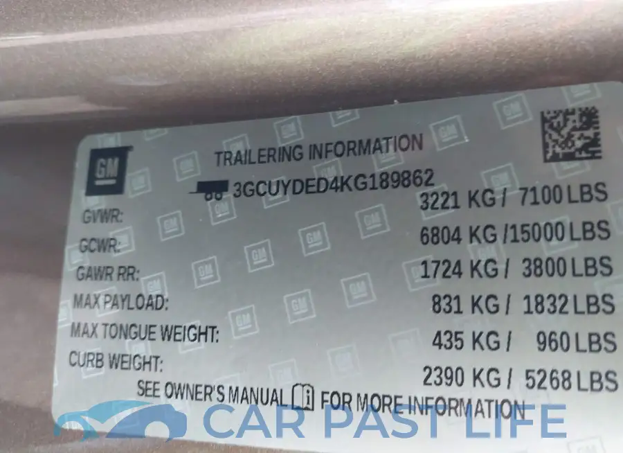 3GCUYDED4KG189862# 9