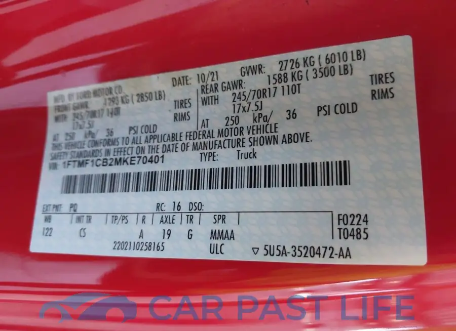 1FTMF1CB2MKE70401# 9