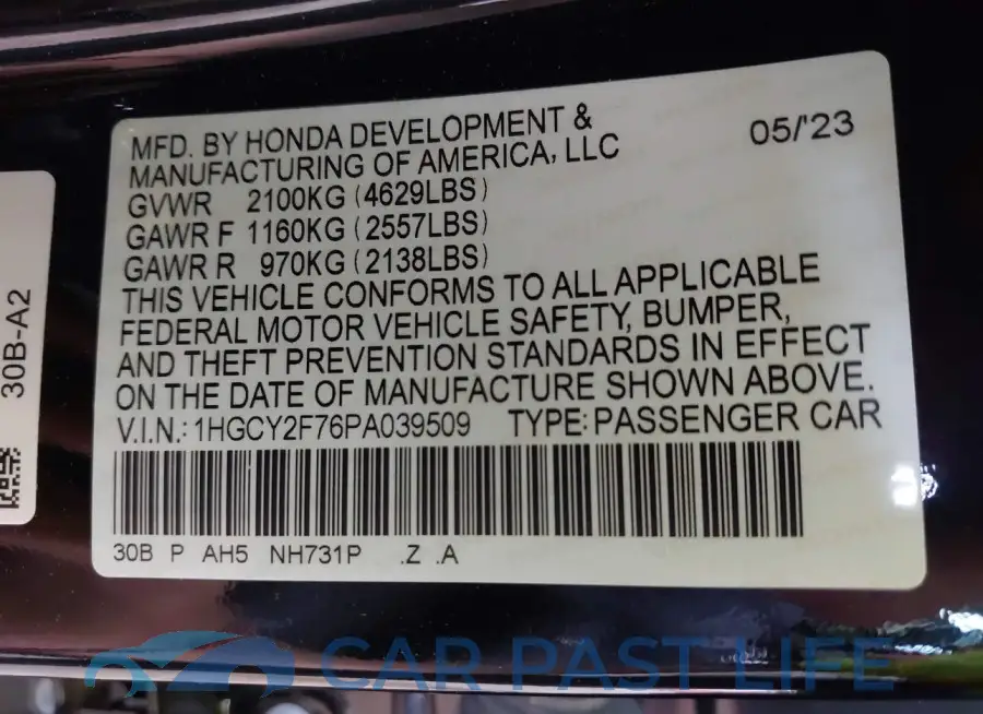 1HGCY2F76PA039509# 9