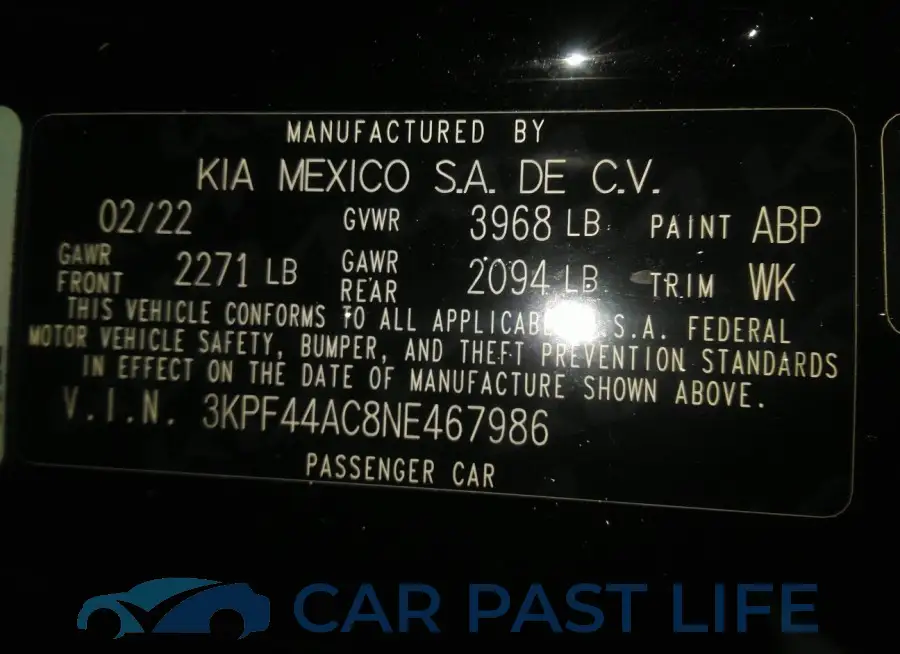 3KPF44AC8NE467986# 9
