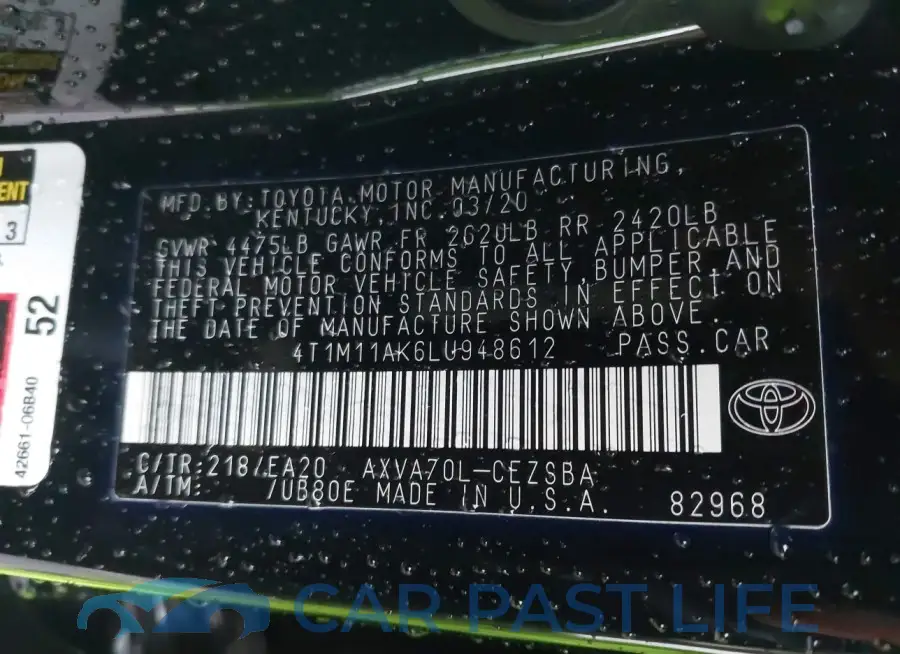 4T1M11AK6LU948612# 9