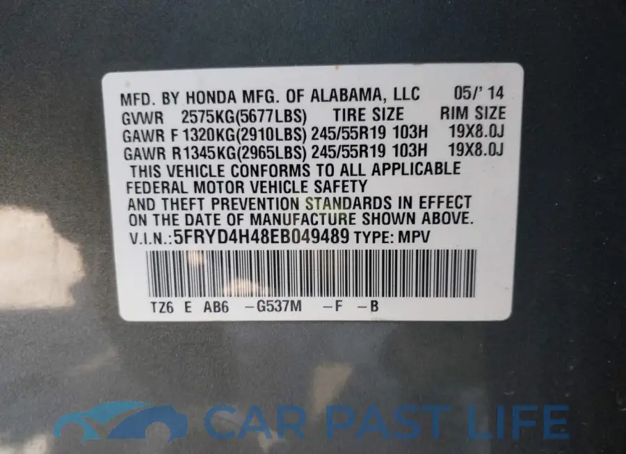 5FRYD4H48EB049489# 9