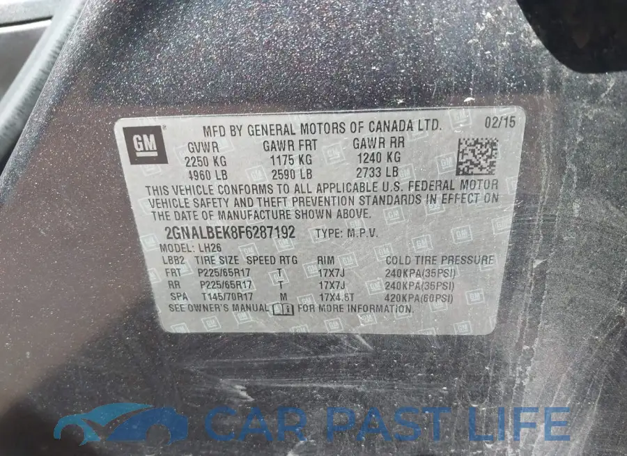 2GNALBEK8F6287192# 9