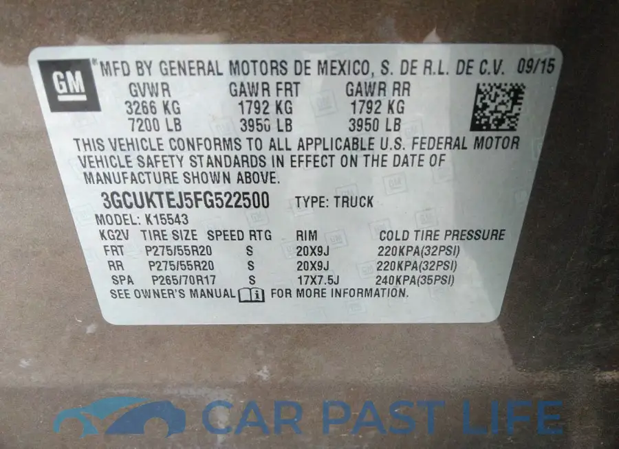 3GCUKTEJ5FG522500# 9