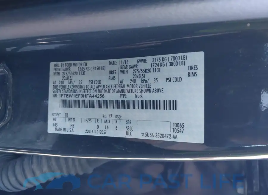 1FTEW1EF0HFA44256# 9