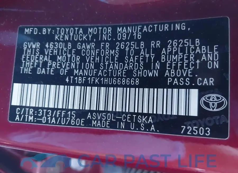 4T1BF1FK1HU668668# 9