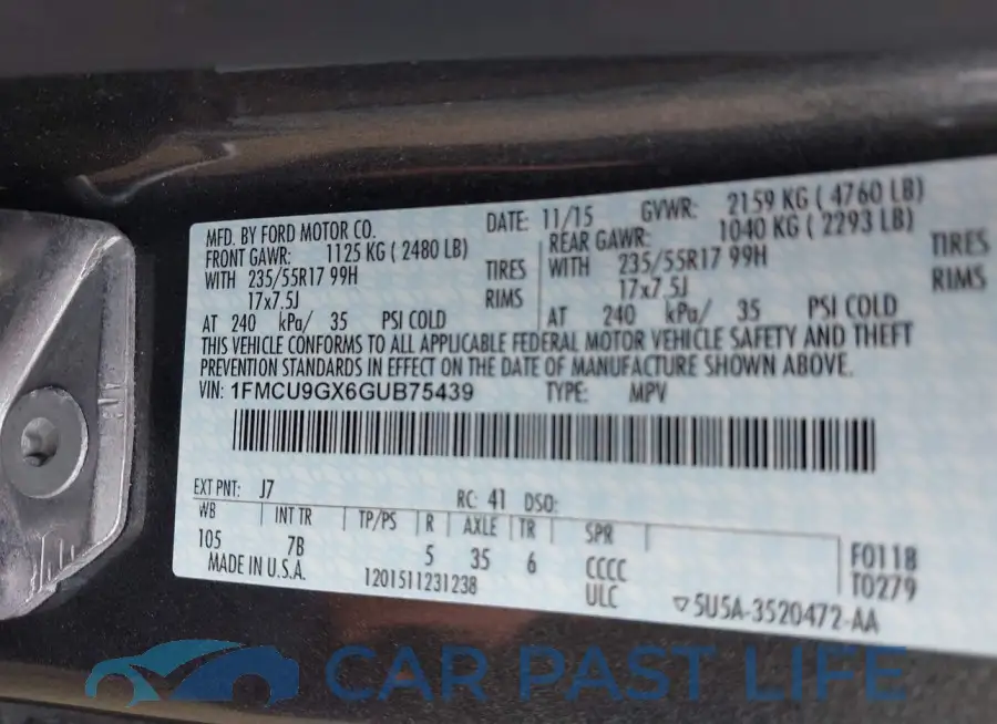 1FMCU9GX6GUB75439# 9