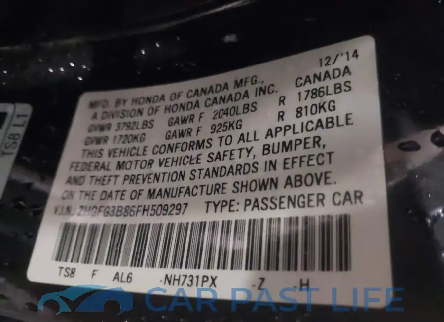 2HGFG3B86FH509297# 9