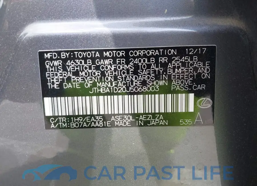 JTHBA1D20J5068003# 9