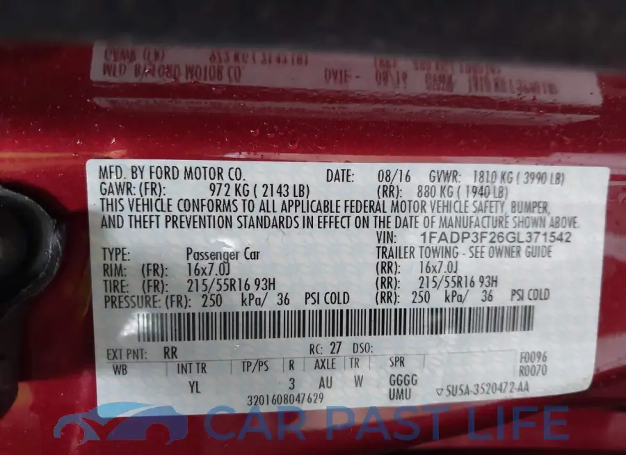 1FADP3F26GL371542# 9