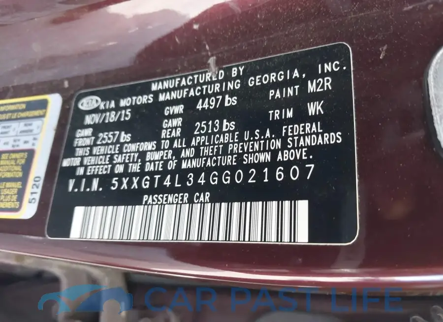 5XXGT4L34GG021607# 9