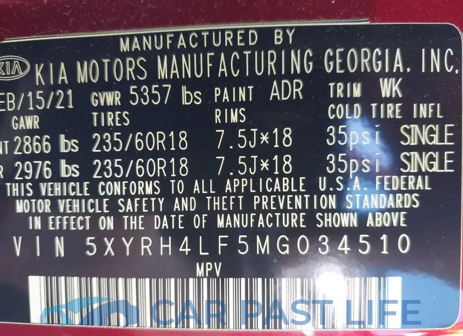 5XYRH4LF5MG034510# 9