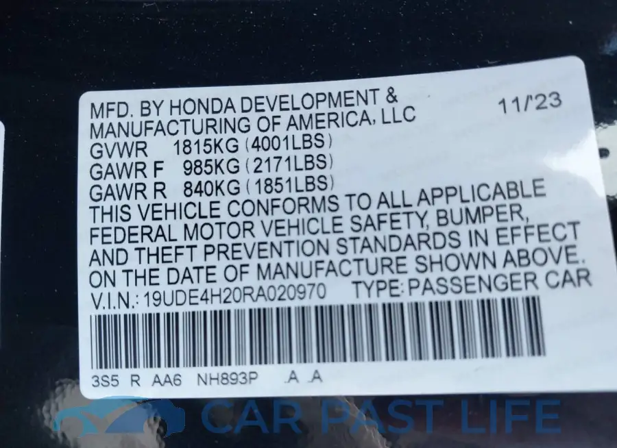 19UDE4H20RA020970# 9