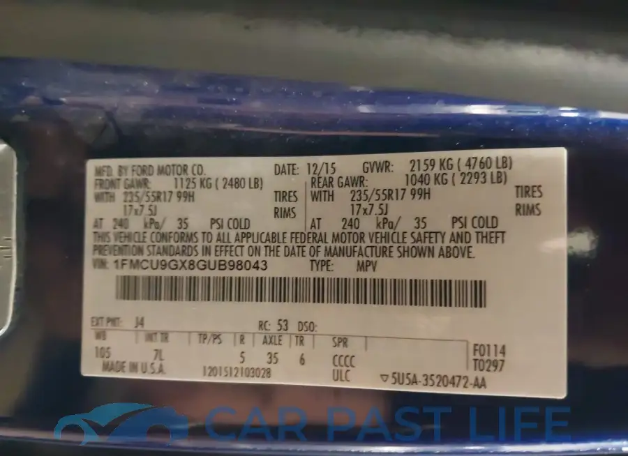 1FMCU9GX8GUB98043# 9