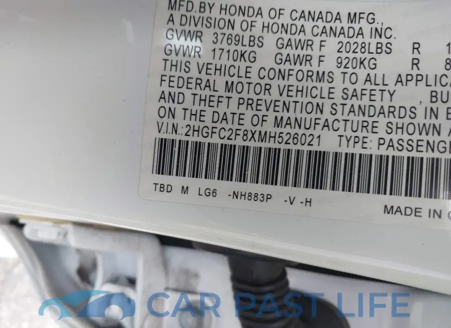 2HGFC2F8XMH526021# 9