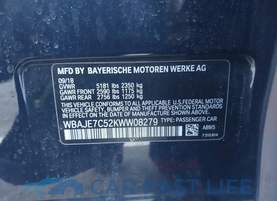 WBAJE7C52KWW08279# 9