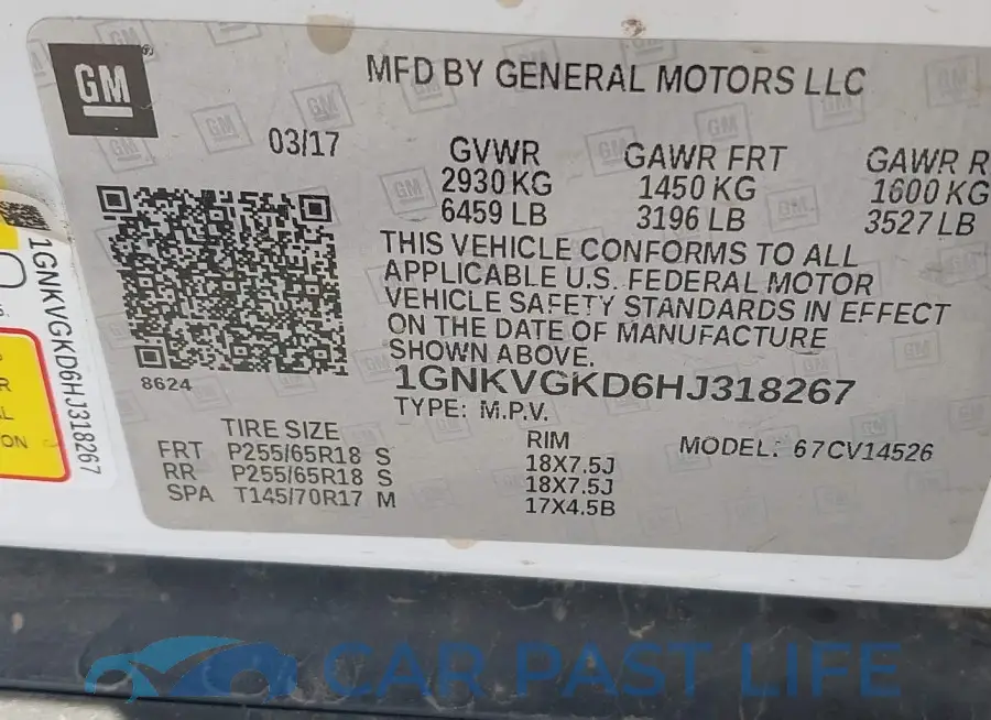 1GNKVGKD6HJ318267# 9