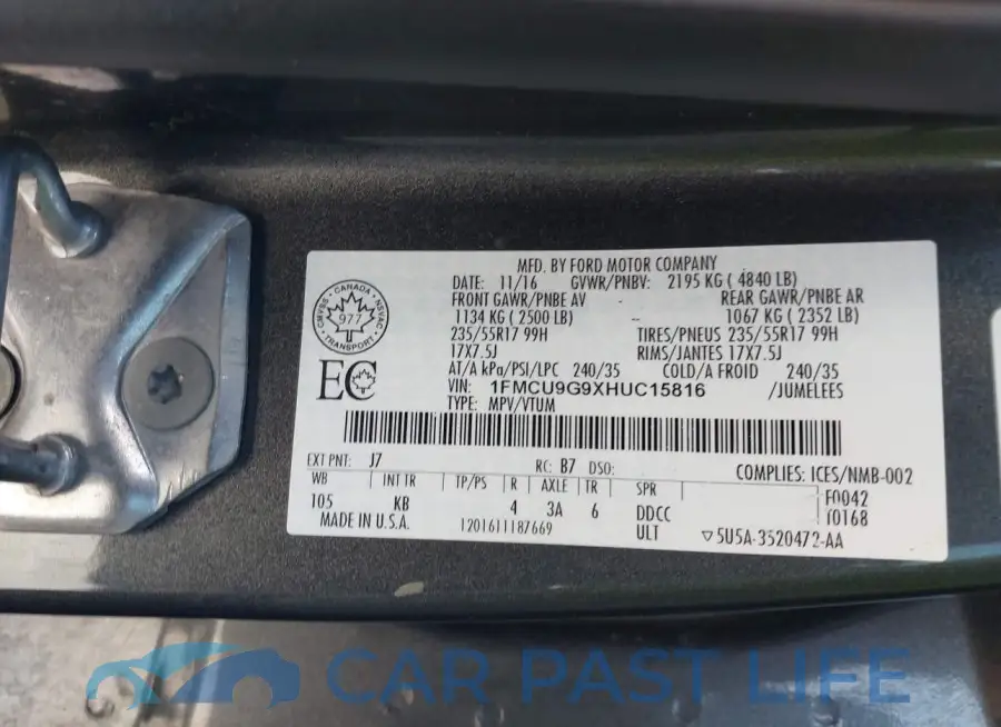 1FMCU9G9XHUC15816# 9