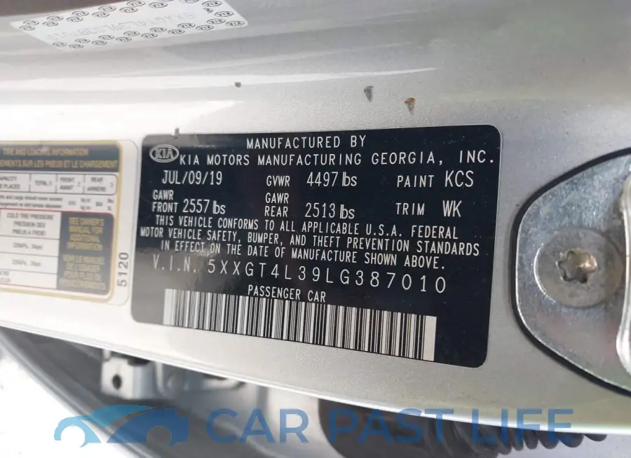 5XXGT4L39LG387010# 9