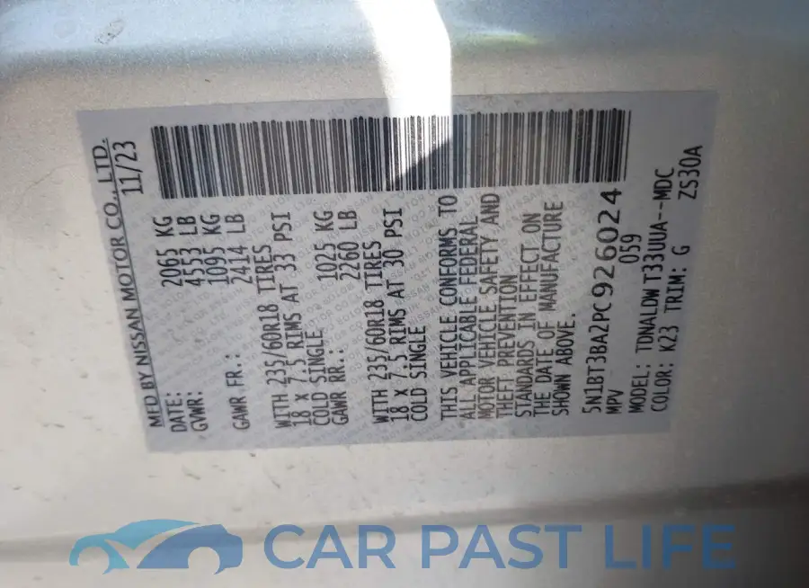 5N1BT3BA2PC926024# 9