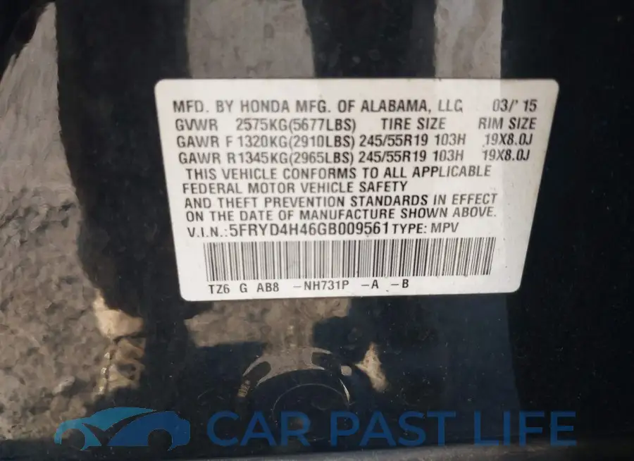 5FRYD4H46GB009561# 9